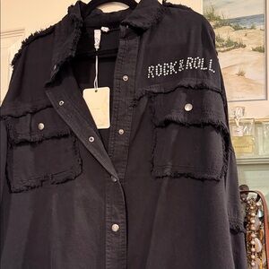 soft Elan Black Utility Jacket with Rock & Roll Detail COOL SO STUDDED oversized